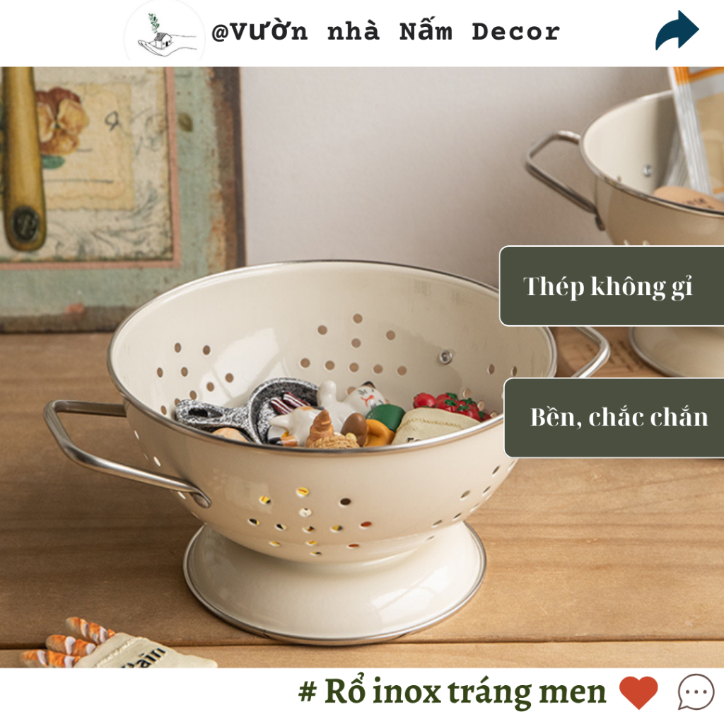 Rổ tráng men đế cao, rổ decor, rổ picnic phong cách Bắc Âu