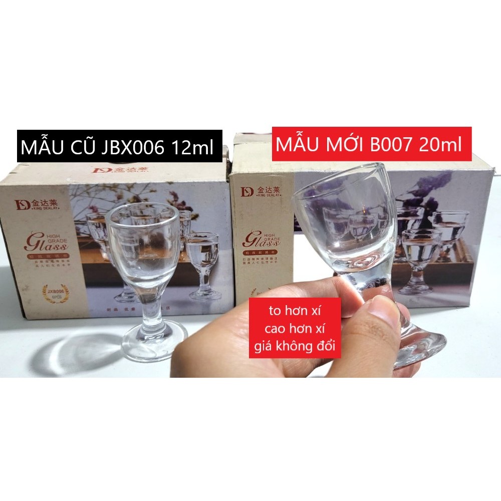 Bộ 6 Ly Uống Rượu Thuỷ Tinh rượu shot Nhỏ Đế có chân Dày Đẹp Loại Tốt King Dealay B007 Dung Tích 20ml