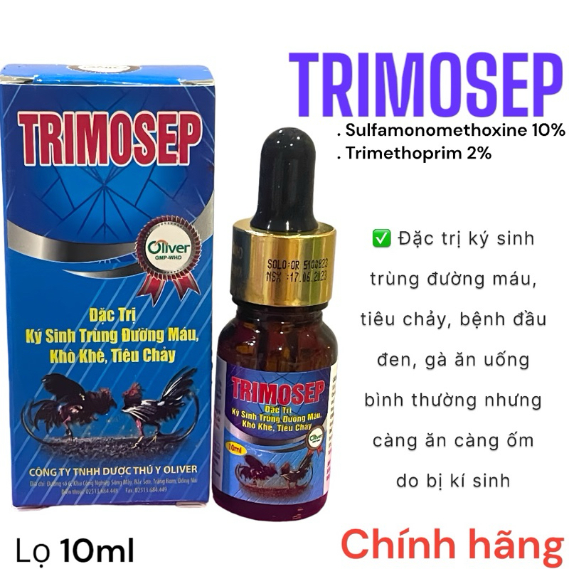 Trimosep 10ml ký sinh trùg máu chăm sóc vật nuôi gà đá