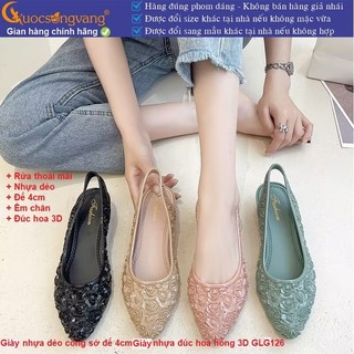 Giày nhựa dẻo công sở đế 4cm giày nhựa đúc hoa hồng 3D GLG126