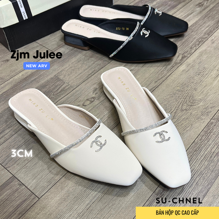 Sục nữ đế 3p SU-CHNEL đính đá bản QC cao cấp - Dép sục nữ sang xịn chất lượng cao