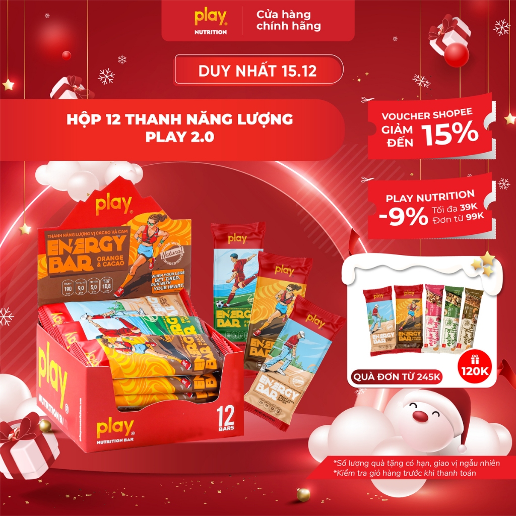 Hộp 12 thanh năng lượng PLAY 2.0 - Thanh ngũ cốc ăn sáng siêu dinh dưỡng PLAY energy bar