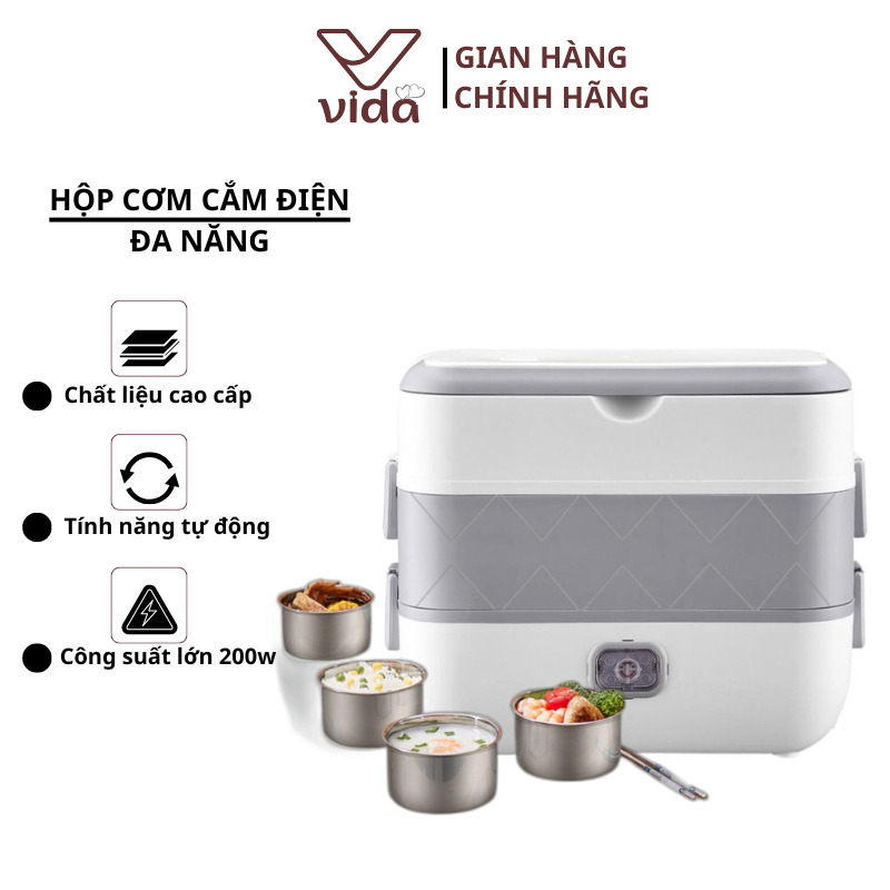 Hộp Cơm Cắm Điện Văn Phòng COOKING LUNCHBOX 2 Tầng 4 Bát Inox Có Chức Năng Giữ Nhiệt Hâm Nóng Và Nấu Chín ( SP002418)