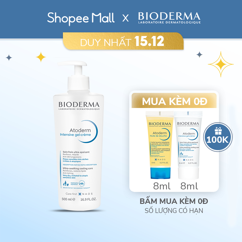 Kem gel dưỡng ẩm và làm dịu dạng gel cho da khô , da rất khô Bioderma Atoderm Intensive gel-crème 500ml