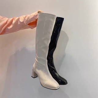 Bốt đùi da bóng đế cao 7cm khoá sau