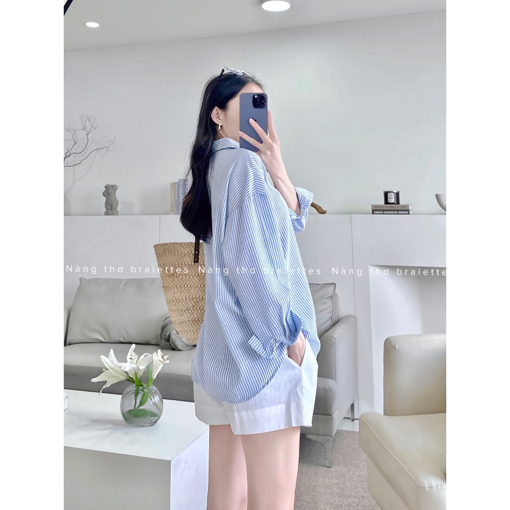 Set linen sơ mi phối quần sọt trắng