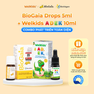 Combo phát triển toàn diện gồm 1 lọ vitamin ADEK Welkids 10ml + 1 lọ men vi sinh Biogaia Protectis Drops 5ml