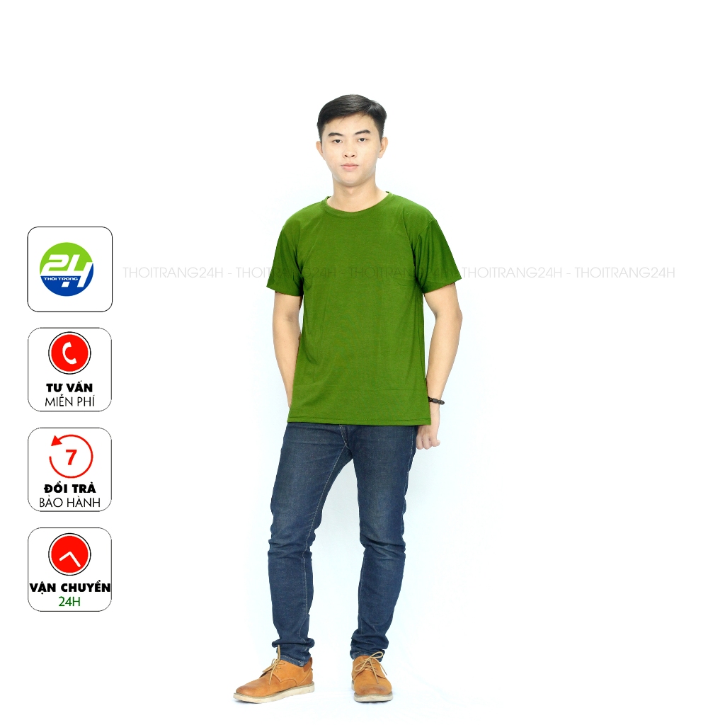 Áo Thun Trơn Màu Xanh Rêu Xanh Lính THOITRANG24H Vải Dày Mịn Không Xù Lông Phom Xuông Cho Nam Và Nữ