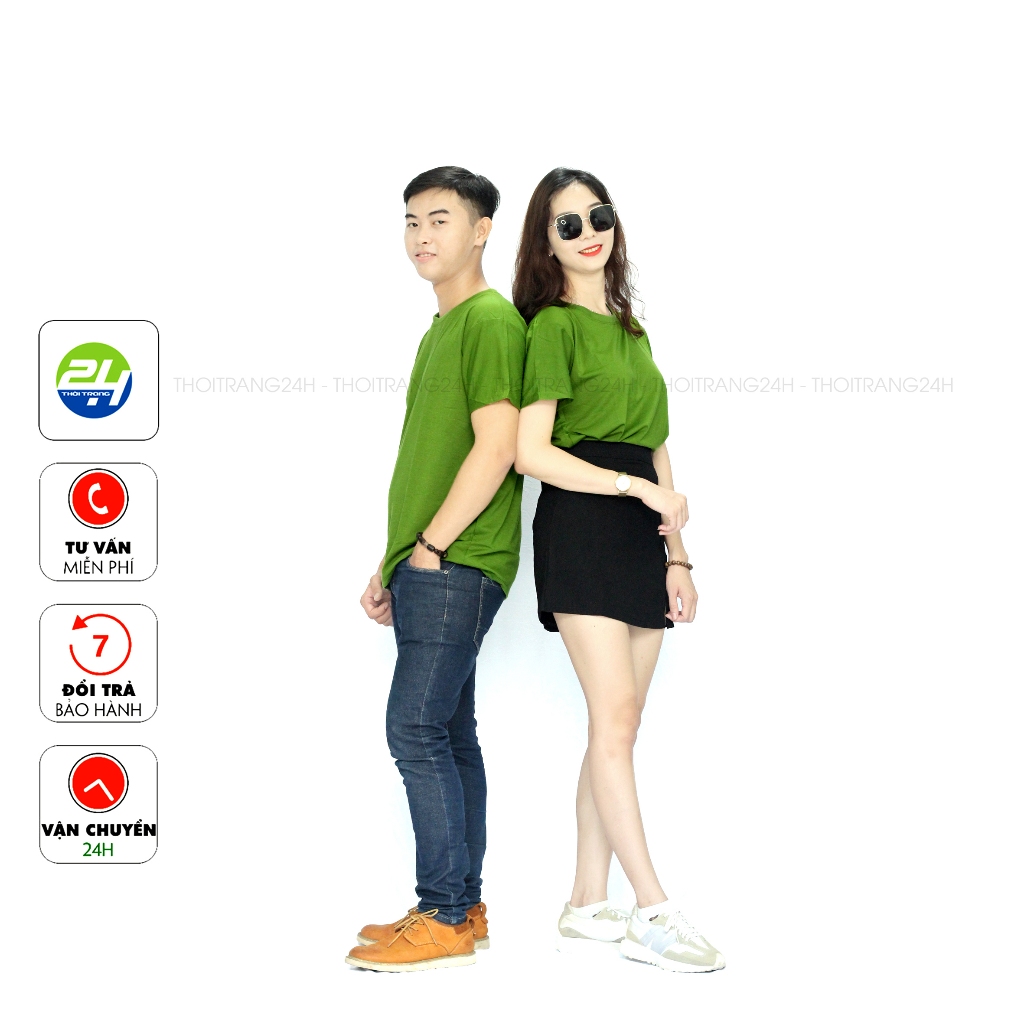 Áo Thun Trơn Màu Xanh Rêu Xanh Lính THOITRANG24H Vải Dày Mịn Không Xù Lông Phom Xuông Cho Nam Và Nữ