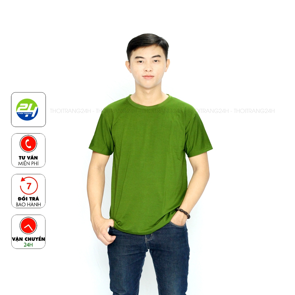 Áo Thun Trơn Màu Xanh Rêu Xanh Lính THOITRANG24H Vải Dày Mịn Không Xù Lông Phom Xuông Cho Nam Và Nữ
