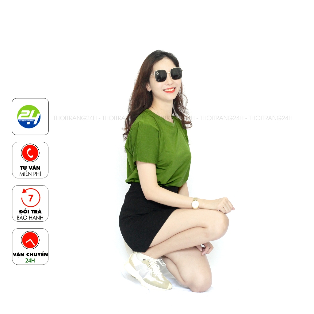 Áo Thun Trơn Màu Xanh Rêu Xanh Lính THOITRANG24H Vải Dày Mịn Không Xù Lông Phom Xuông Cho Nam Và Nữ