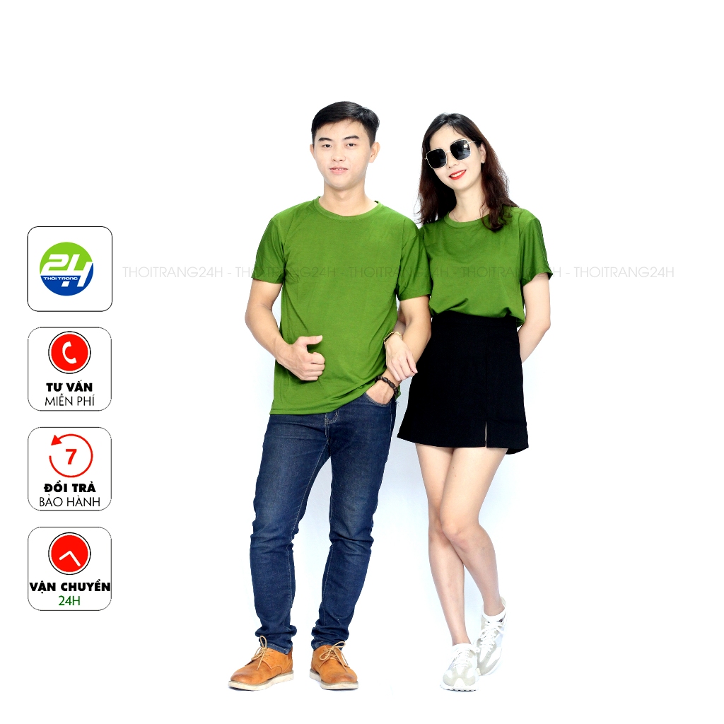 Áo Thun Trơn Màu Xanh Rêu Xanh Lính THOITRANG24H Vải Dày Mịn Không Xù Lông Phom Xuông Cho Nam Và Nữ