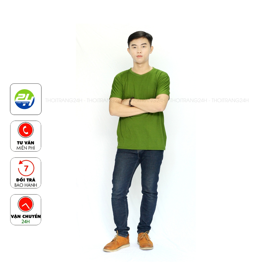Áo Thun Trơn Màu Xanh Rêu Xanh Lính THOITRANG24H Vải Dày Mịn Không Xù Lông Phom Xuông Cho Nam Và Nữ