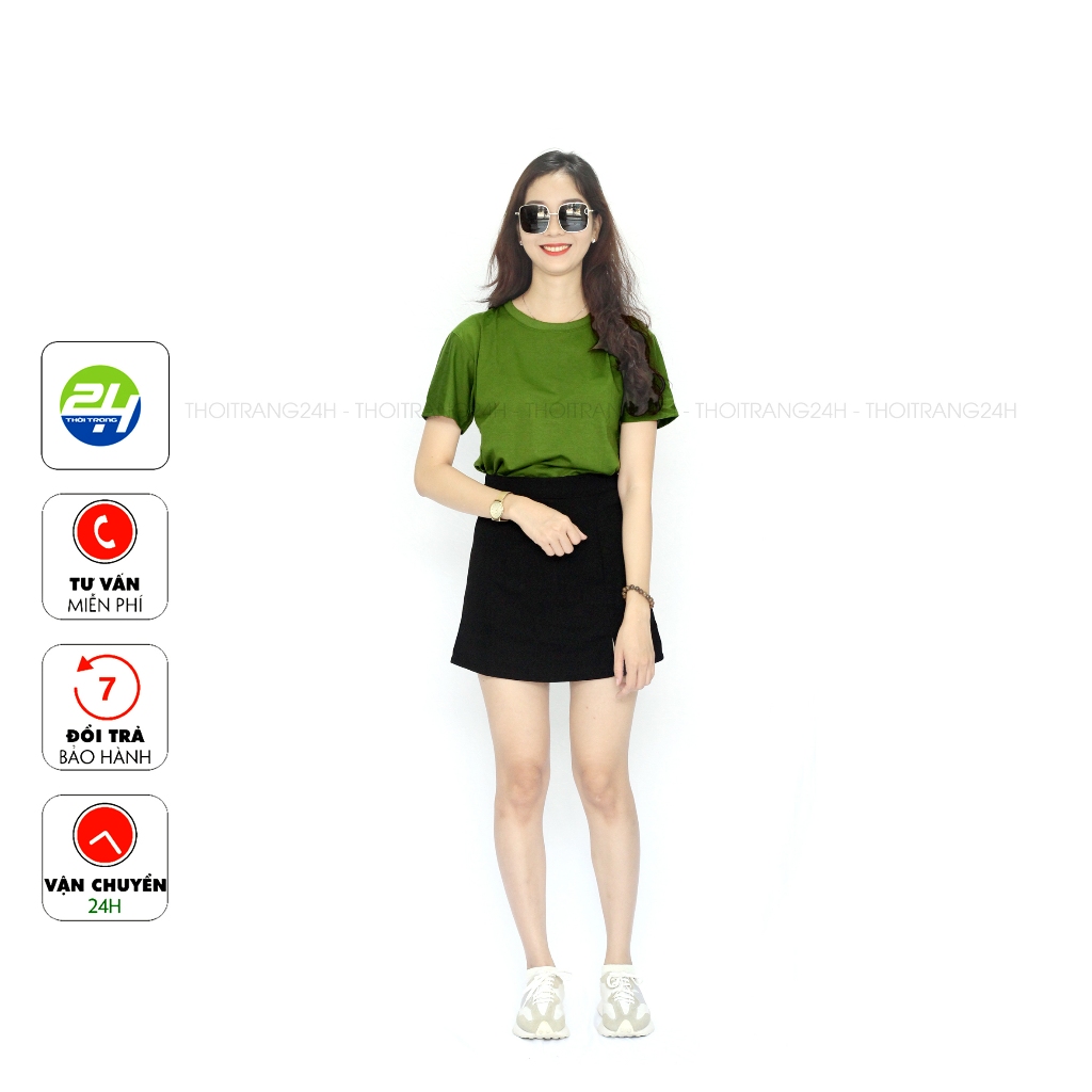 Áo Thun Trơn Màu Xanh Rêu Xanh Lính THOITRANG24H Vải Dày Mịn Không Xù Lông Phom Xuông Cho Nam Và Nữ