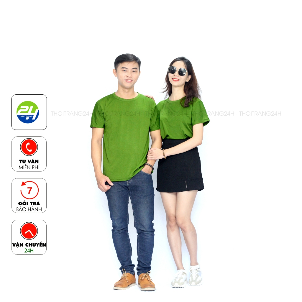 Áo Thun Trơn Màu Xanh Rêu Xanh Lính THOITRANG24H Vải Dày Mịn Không Xù Lông Phom Xuông Cho Nam Và Nữ