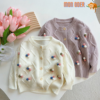 Áo cardigan len đính pom pom xinh xắn cho bé gái
