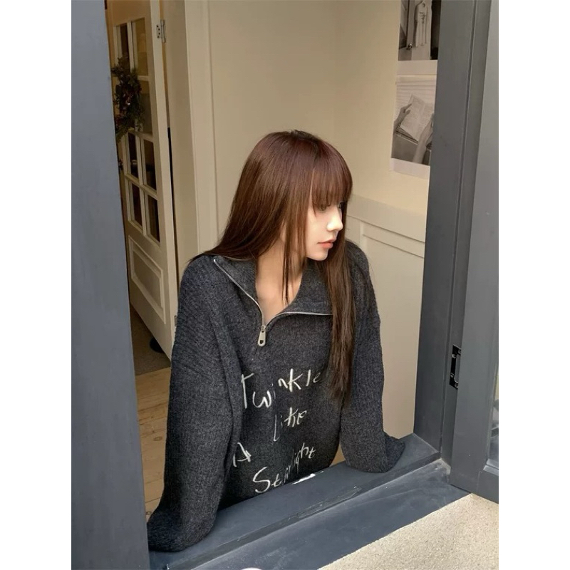 Áo len sweater dây kéo lệch