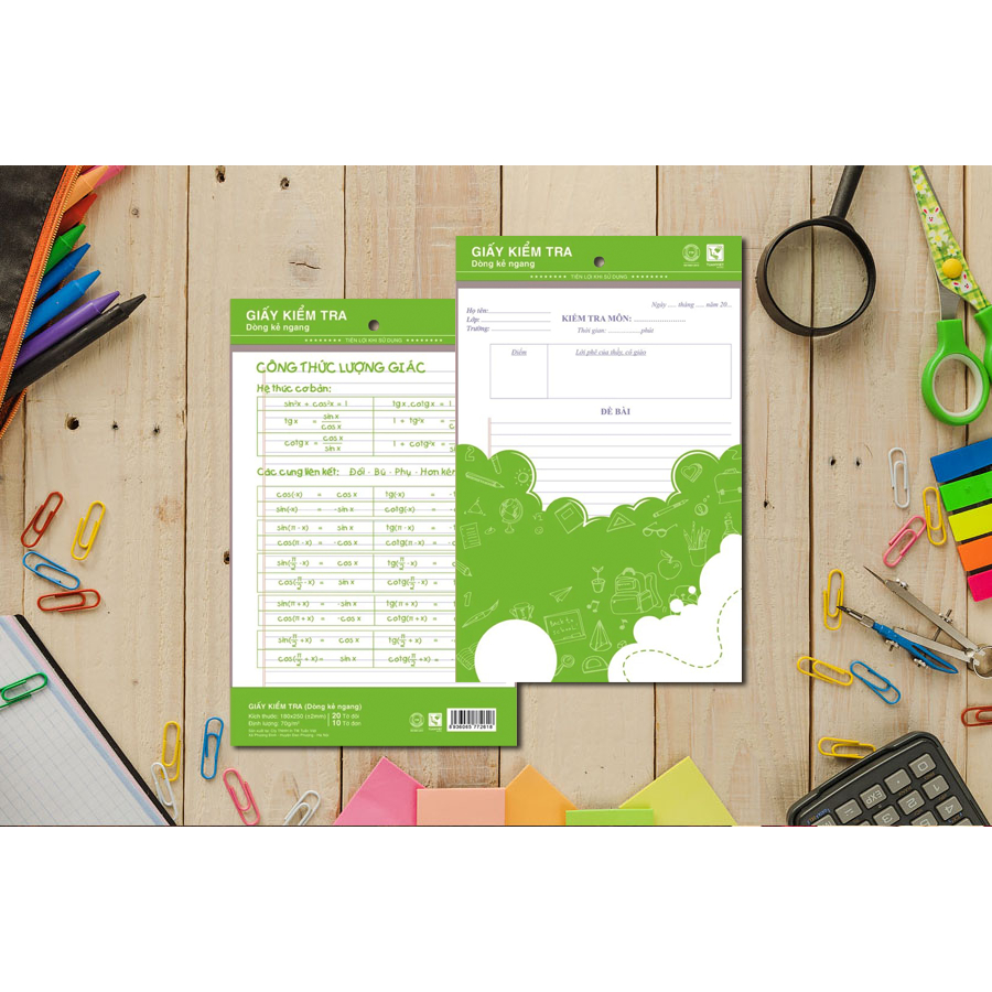Giấy kiểm tra kẻ ngang cấp 2,3 20 tờ đôi, 10 tờ đơn, có chấm