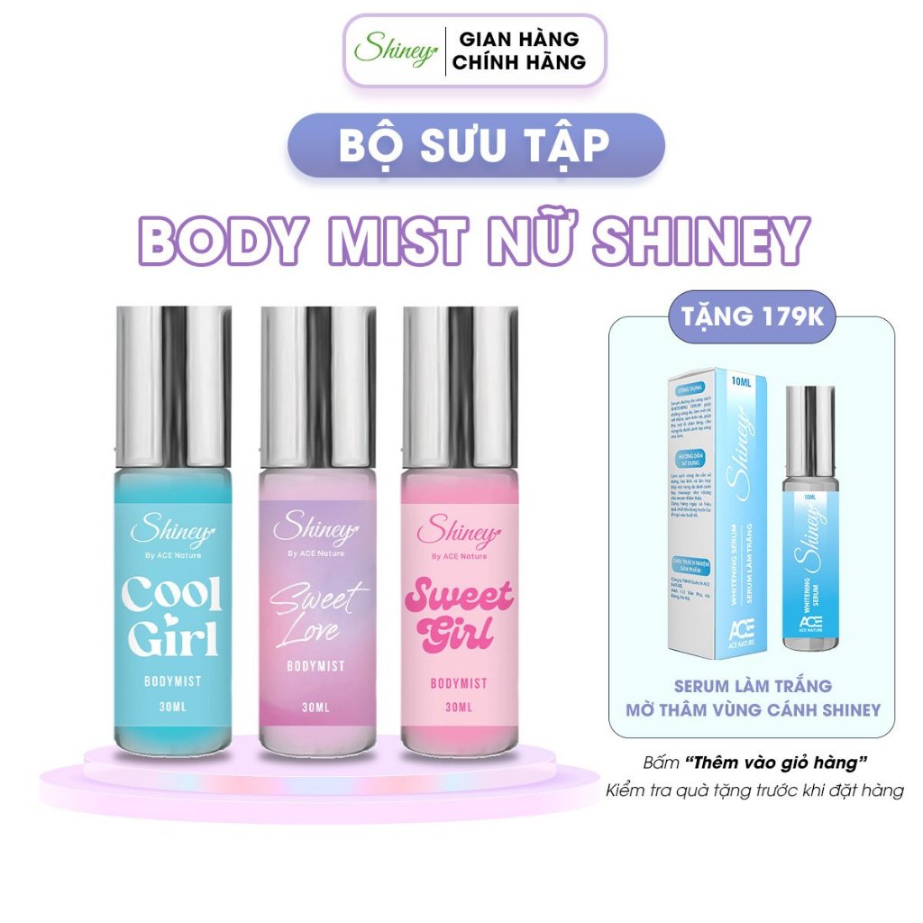 [TẶNG QUÀ] Body mist xịt thơm toàn thân Shiney 30ml lưu hương nước hoa ngọt ngào quyến rũ