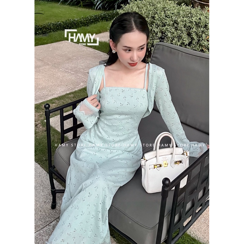 Đầm Dây Áo Khoác Dài