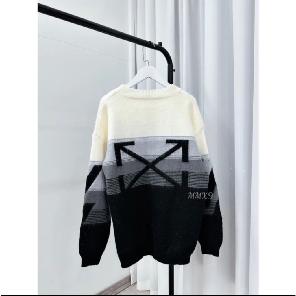 Áo Len Off White Lông Tua Rua Đen Trắng, Áo Len OFF WHITE Mũi Tên Chất Dày Dặn Cổ Bo Đẹp Form Rộng, Áo Len Hot 2023