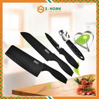 Bộ dao nhật 5 món cao cấp - bộ dao japan asakh nhà bếp đen nhám chống gỉ tiện lợi