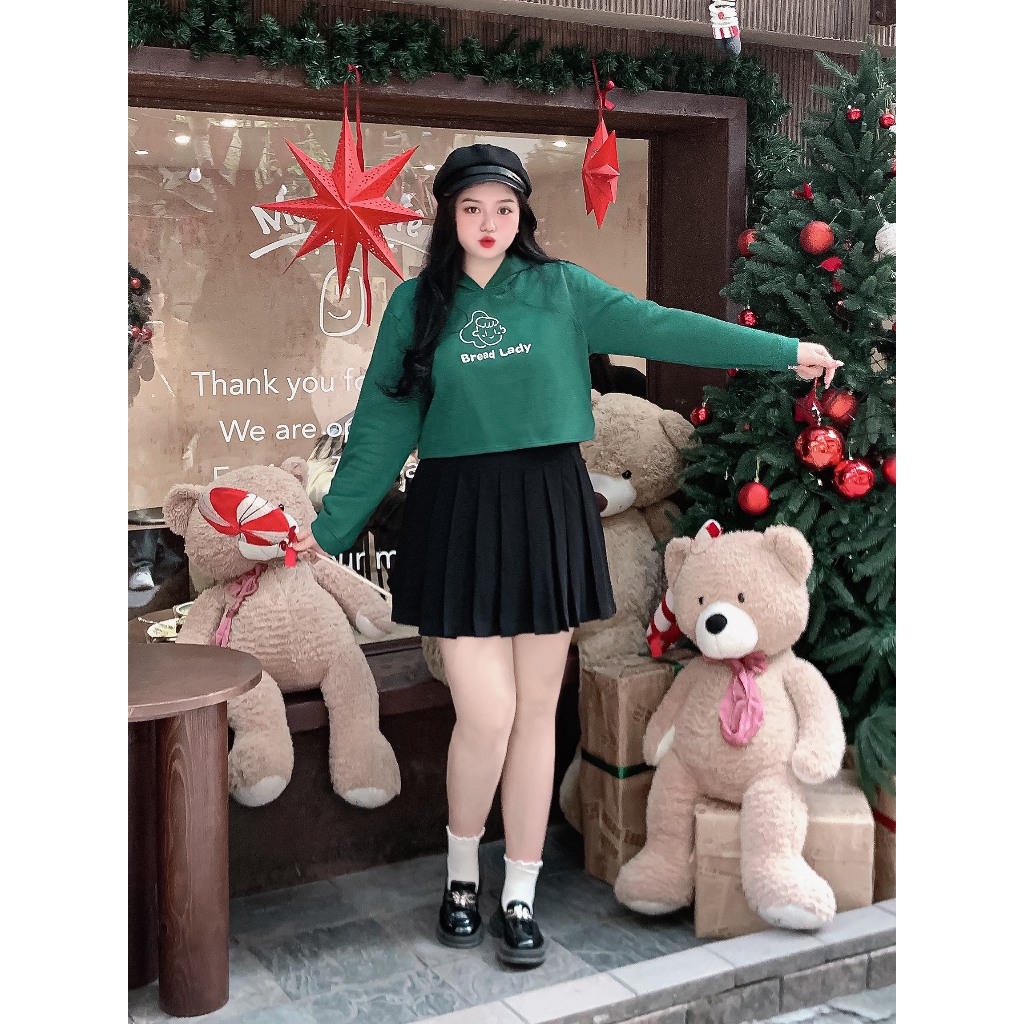 Áo hoodie dáng ngắn có hình thêu BIGSIZE (55kg đến 95kg) - 23YAP30 - [BU Bigsize Young]