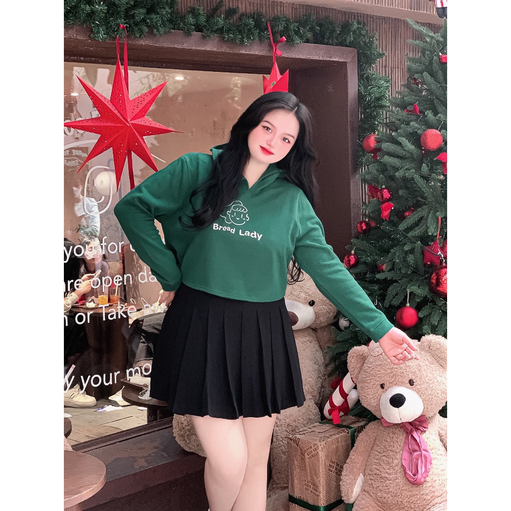 Áo hoodie dáng ngắn có hình thêu BIGSIZE (55kg đến 95kg) - 23YAP30 - [BU Bigsize Young]