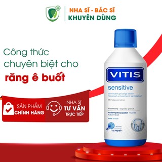 Nước súc miệng chống Ê buốt VITIS Sensitive, Dành cho Răng nhạy cảm, buốt nhức, Bổ sung khoáng chất, Chai lớn 500ml
