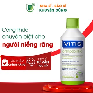 Nước súc miệng VITIS Orthodontic cho Răng niềng, Chỉnh nha, Sạch kẽ mắc cài, Ngừa mảng bám, Chai lớn 500ml