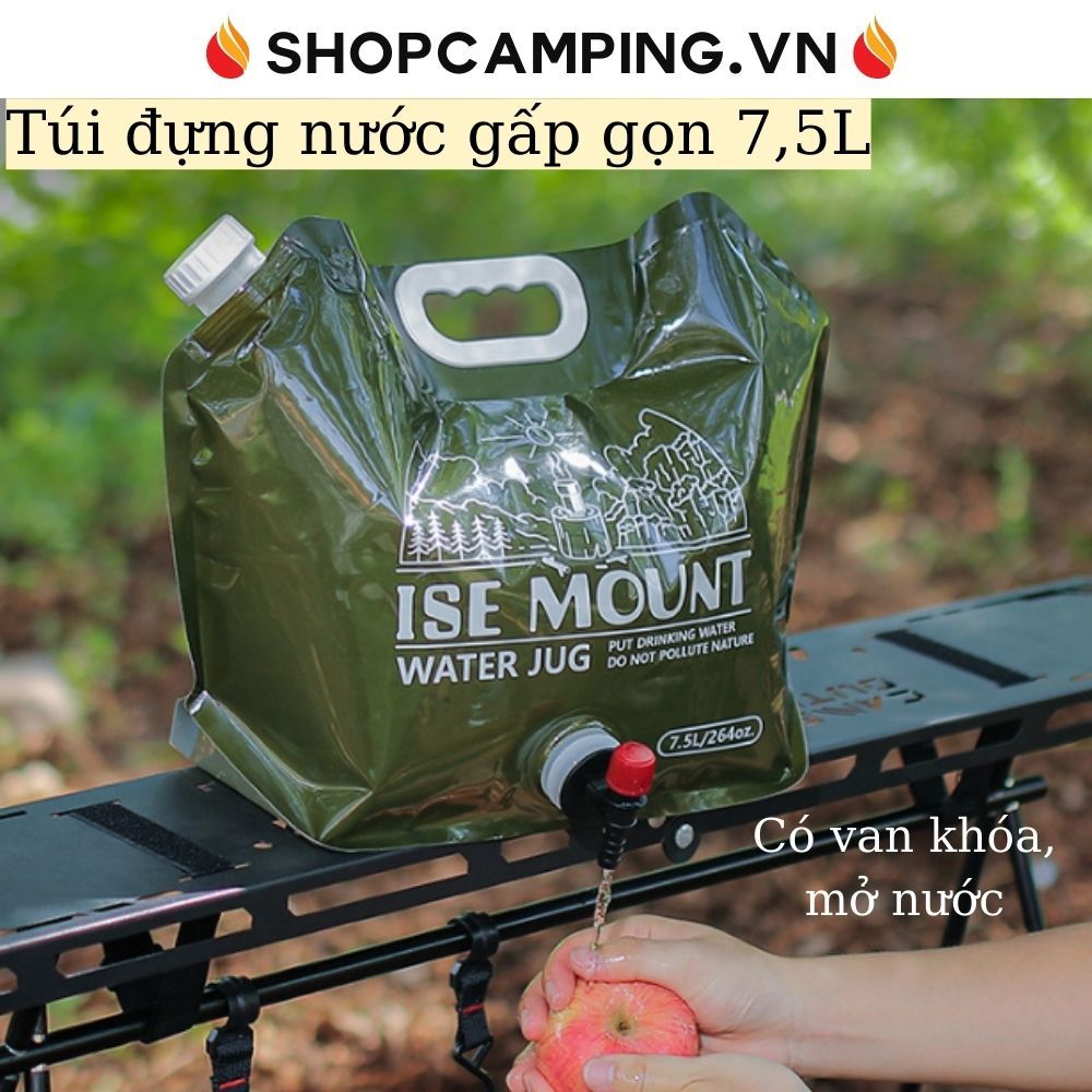 Túi đựng nước gấp gọn 7,5L Ise Mount, túi nước dã ngoại, cắm trại - Camping VietNam