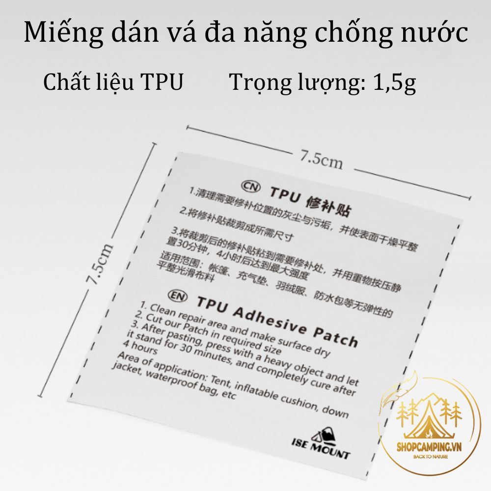 Miếng dán lều trại TPU trong suốt, dán vá phao, nệm hơi, áo mưa, tăng bạt dã ngoại - Camping VietNam