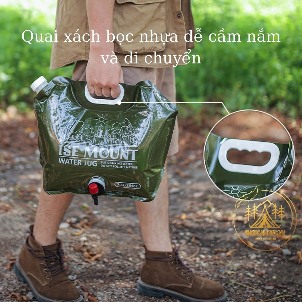 Túi đựng nước gấp gọn 7,5L Ise Mount, túi nước dã ngoại, cắm trại - Camping VietNam