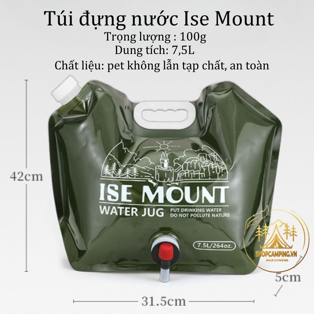 Túi đựng nước gấp gọn 7,5L Ise Mount, túi nước dã ngoại, cắm trại - Camping VietNam