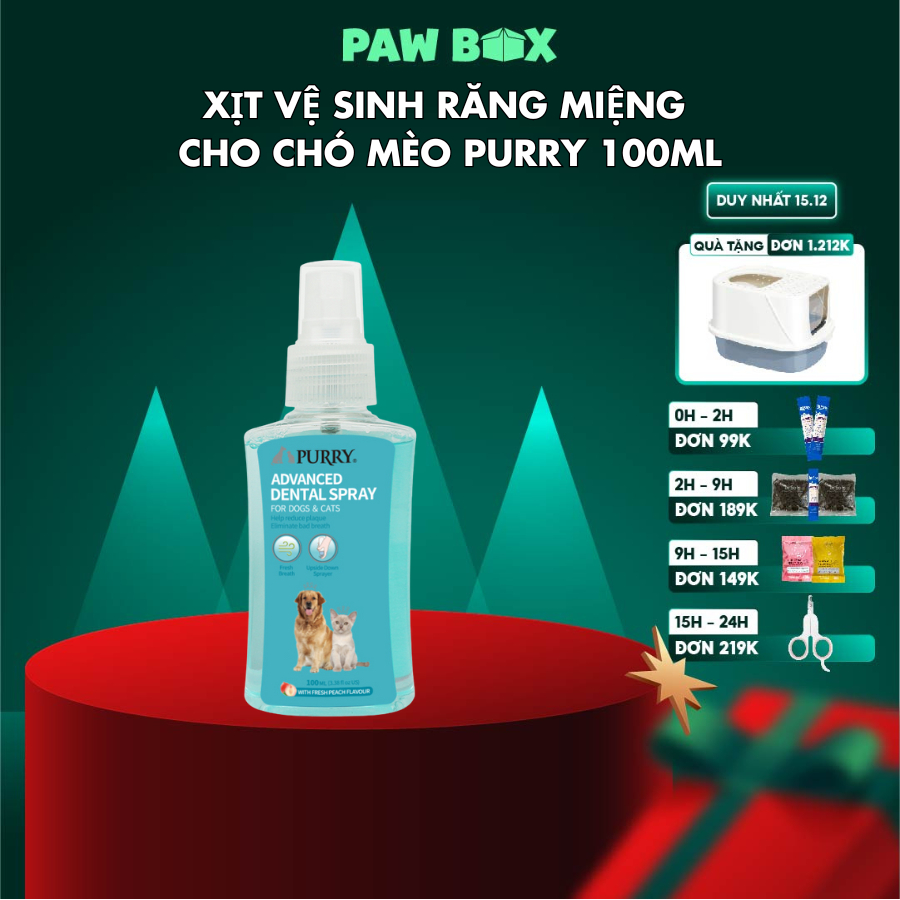 Xịt vệ sinh răng miệng cho chó mèo Purry diệt khuẩn khử mùi hôi miệng 100ml