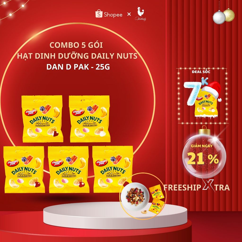 COMBO 5 TÚI HẠT DINH DƯỠNG HỖN HỢP DAILY NUT 25GR DAN D PAK ,sản phẩm là sự hòa quyện của các loại HẠT CAO CẤP