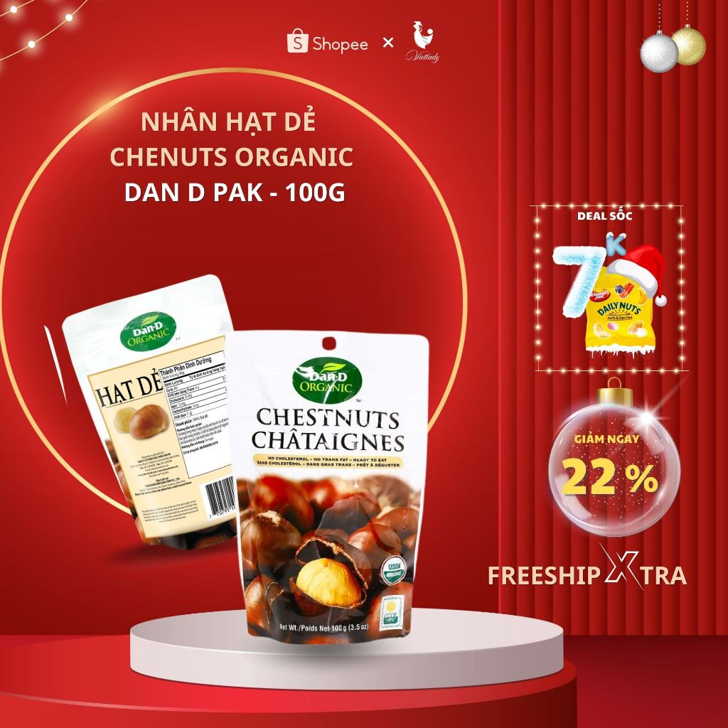 NHÂN Hạt dẻ Chesnut Organic DAN.D.PAK 100GR,HÀNG NHẬP KHẨU 100%,THƠM NGON,BỔ DƯỠNG