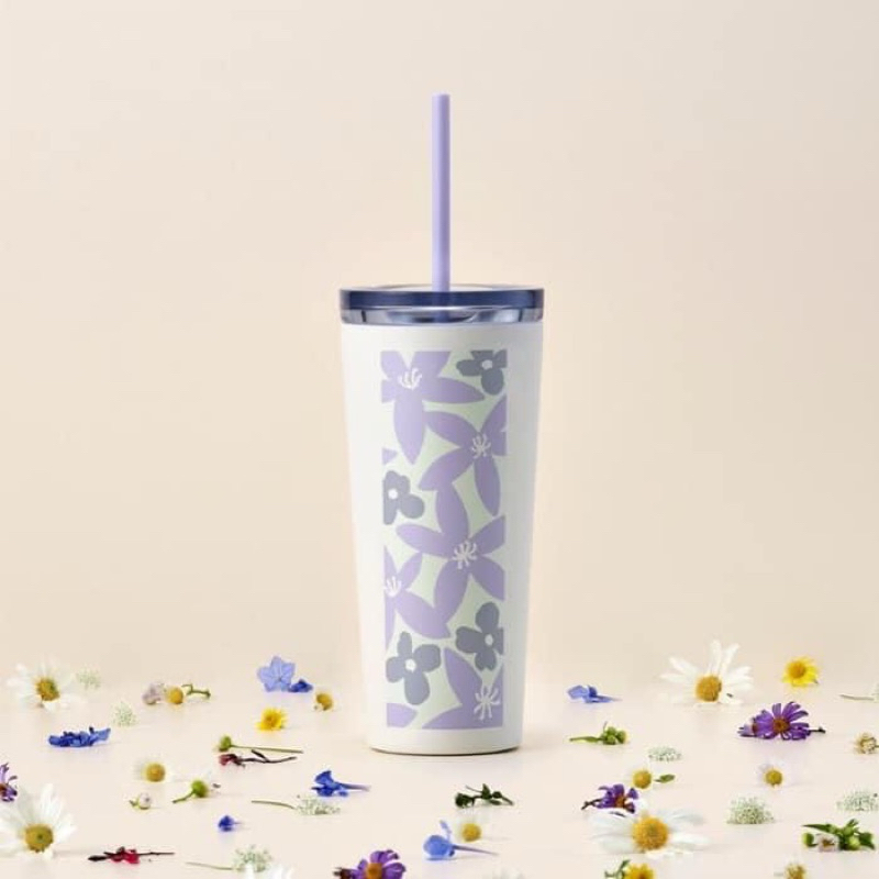 Ly Starbucks Cold Cup Chính Hãng 16oz (473ml) Big Flower Purple White