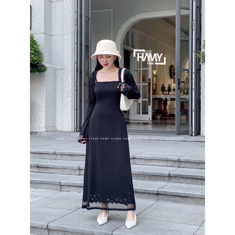 Đầm Dây Áo Khoác Dài