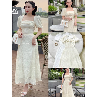 Đầm ren hoa cổ vuông