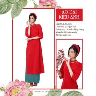 Áo dài cách tân dáng suông Kiều Anh MA'MIA lụa ngọctrai màu đỏ