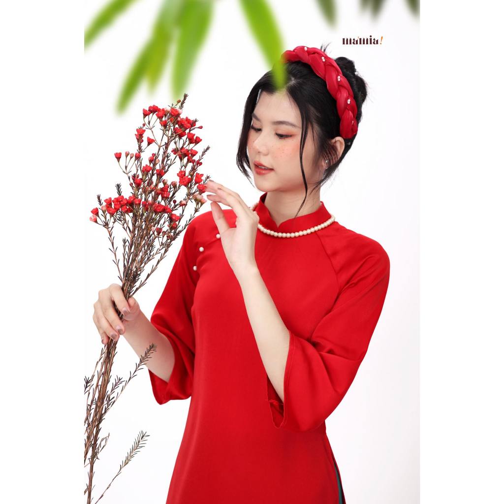 Áo dài cách tân dáng suông Kiều Anh MA'MIA lụa ngọctrai màu đỏ