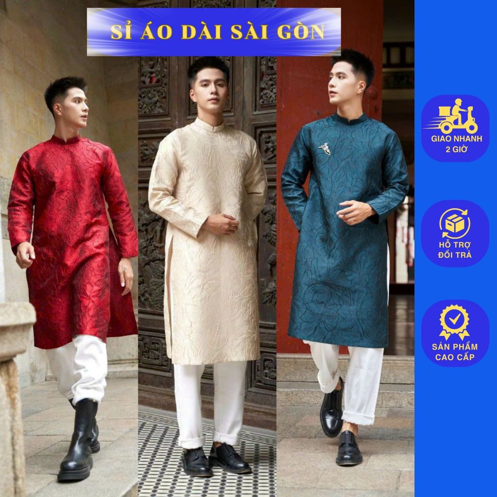 (Mua lẻ giá sỉ) Áo dài Nam chất vải Gấm vân nổi mạnh mẻ và sang trọng - Sỉ Áo Dài Sài Gòn