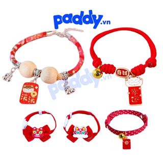 Vòng Cổ Tết Cho Chó Mèo Đính Charm May Mắn