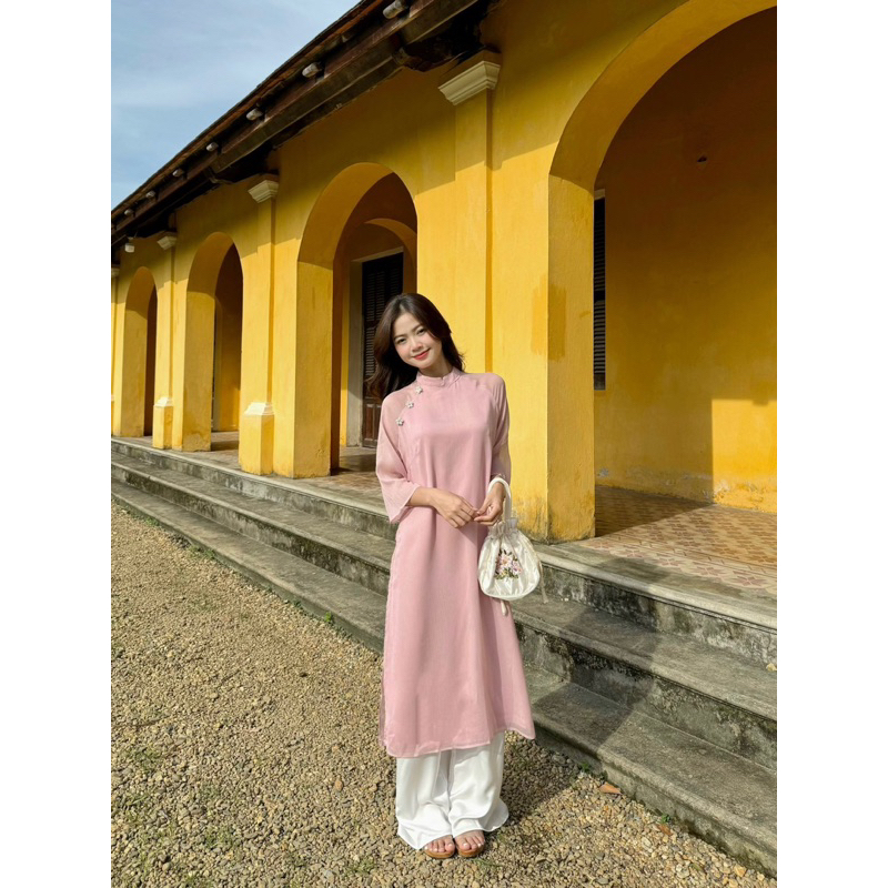 Áo dài voan tơ mềm đính đá “HOA MAI”