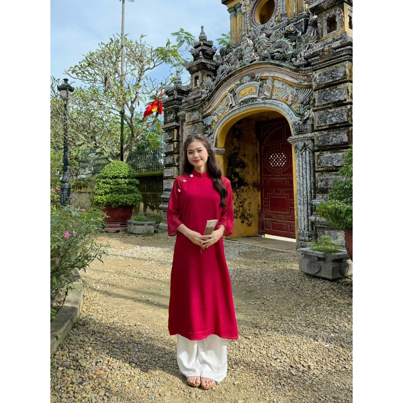 Áo dài voan tơ mềm đính đá “HOA MAI”