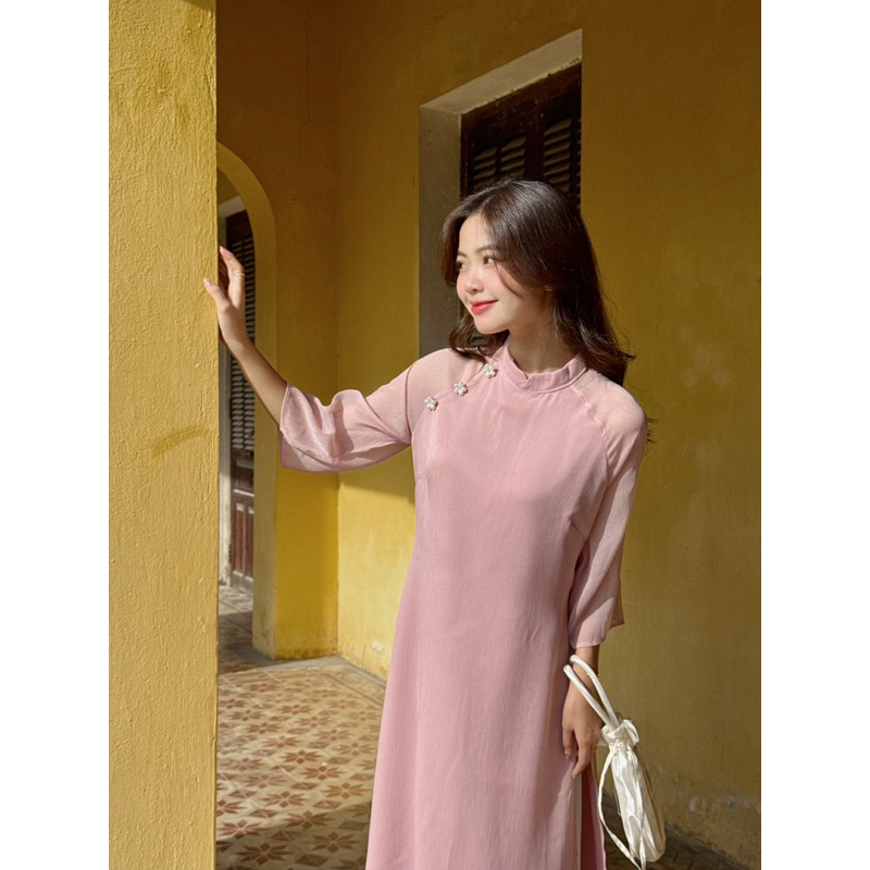 Áo dài voan tơ mềm đính đá “HOA MAI”