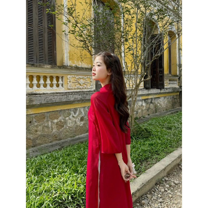 Áo dài voan tơ mềm đính đá “HOA MAI”