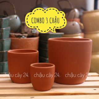 Chậu đất nung - COMBO 3 chậu hình trứng trơn trồng sen đá, xương rồng, cây cảnh để bàn