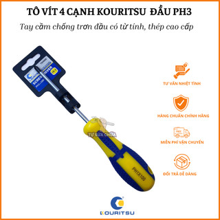 Tô vít 4 cạnh Kouritsu loại đầu PH3 phi 8 tay cầm chống trơn đầu có từ tính, thép cao cấp